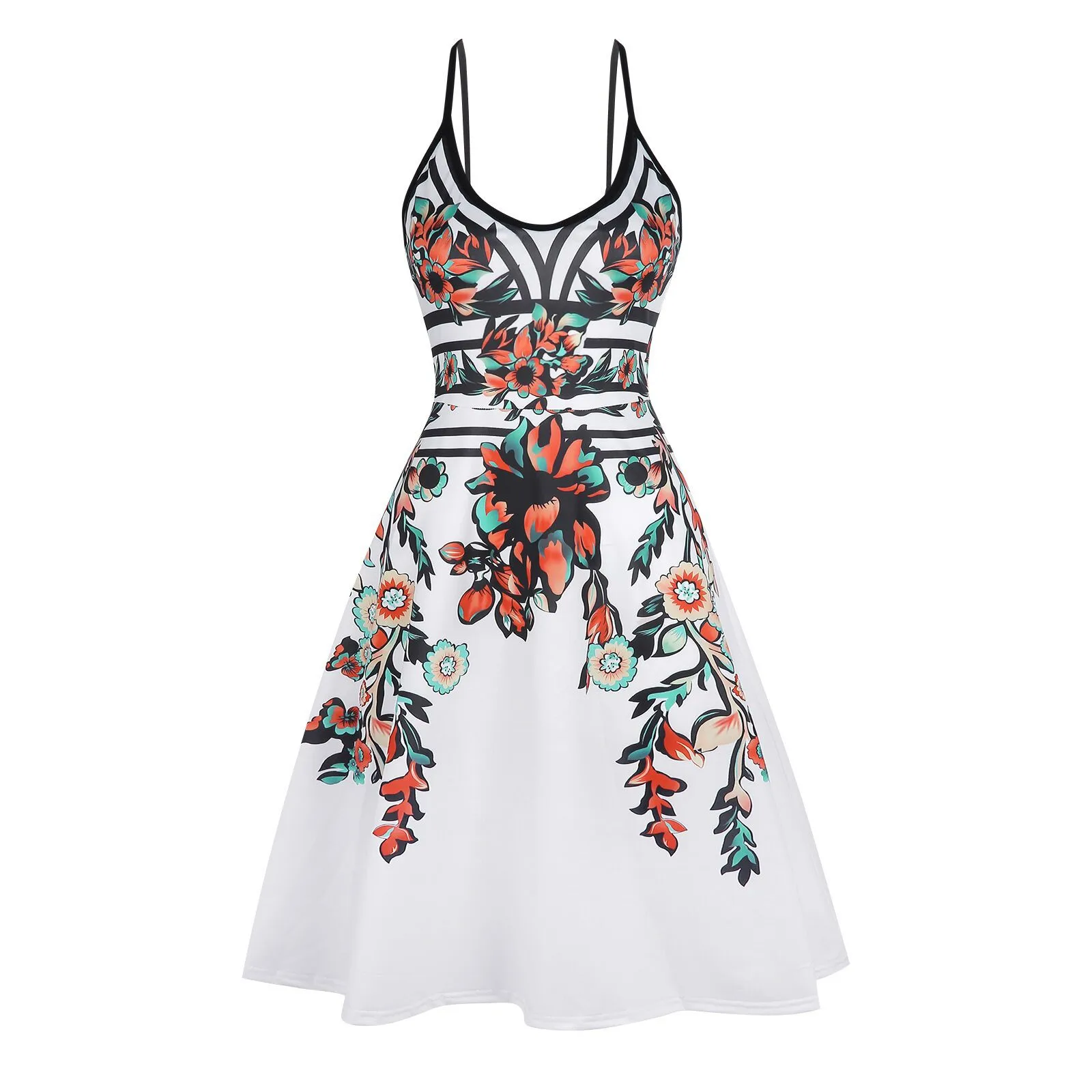 

Women's Fashion Sling Dresses Elegant Retro Cute Print Skirt Dress Sleeveless Fashion Dress Women's Summer Dresses with Pockets