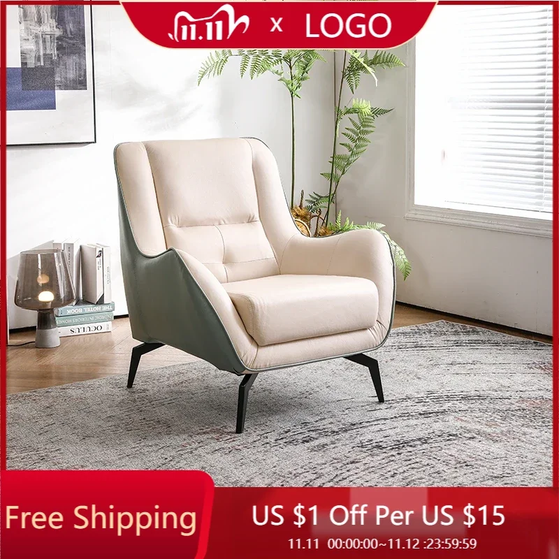 

Antiques Vintage Chairs Leather Beige Lounge Elbow Support Living Room Chairs Soft Clear Fauteuil Salon Household Essentials