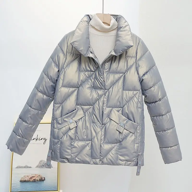 2023 New Winter Jacket Parkas Women Glossy Down Cotton Jacket Stand Collar Parka Warm Female Cotton Jacket Casual Outwear A15
