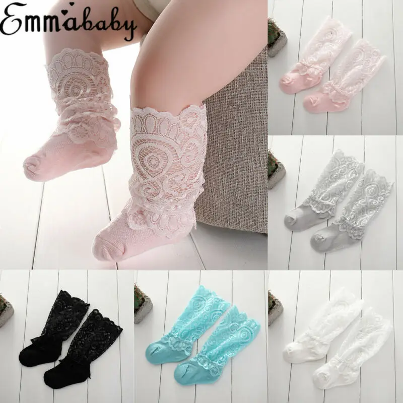 

Детские кружевные однотонные лоскутные носки до колена с оборками, летняя одежда 0-3 лет