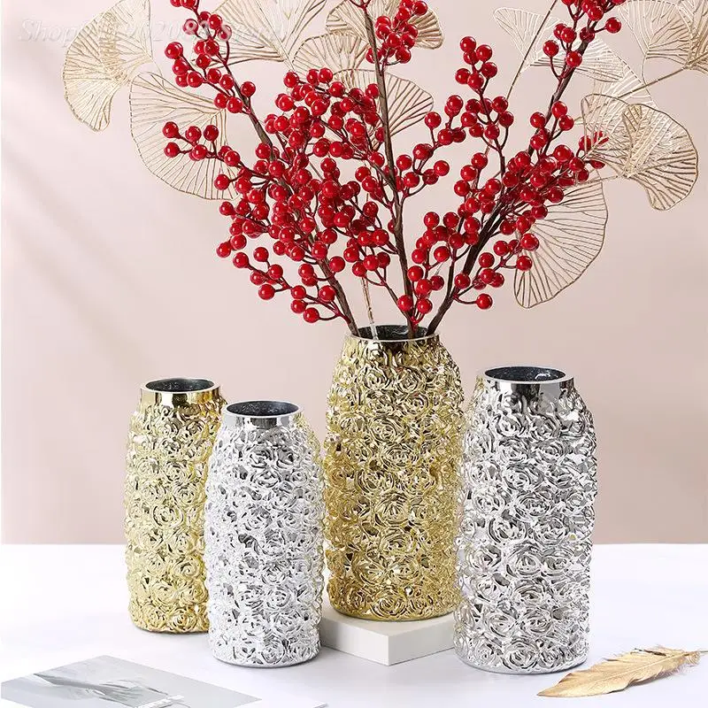 

Gold Glass Vase Rose Pattern Relief Flower Arrangement Hydroponic Accessories Flower Vase Terrarium Home Decoration Vases Pots