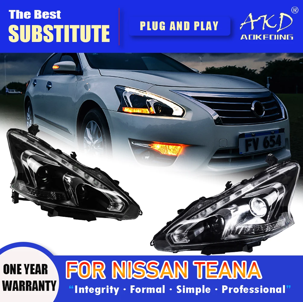Фото Фара AKD для Nissan Teana светодиодный, фара 2013-2017, фары Altima DRL, сигнал поворота, фара дальнего света, линза проектора Angel Eye №1