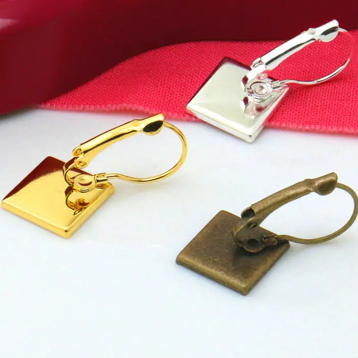 

20pcs French Hook Earring inner 12*12mm Square Cameo Setting Cabochon Thickness Silver/Gold Plated Tray Jewelry Accessories