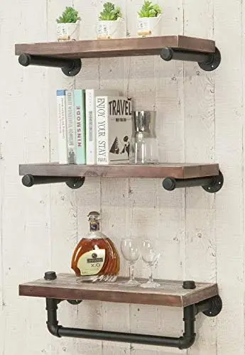 

Rustic Modern Solid Wood Ladder Pipe Mounted Floating Shelves \u2013 4 Tiers Bookshelf,DIY Storage Shelving,Hung Bracket,Bookca