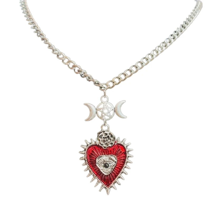 

Fashion Eye Heart Pendant Necklace Punk Gothic Aesthetic Love Collar Choker Necklace Neck Chain Jewelry for Women Men