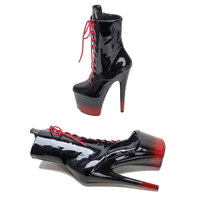 Leecabe  17CM/7inches  Patent PU upper   Platform  Fashion  party High Heels  Pole Dance boot