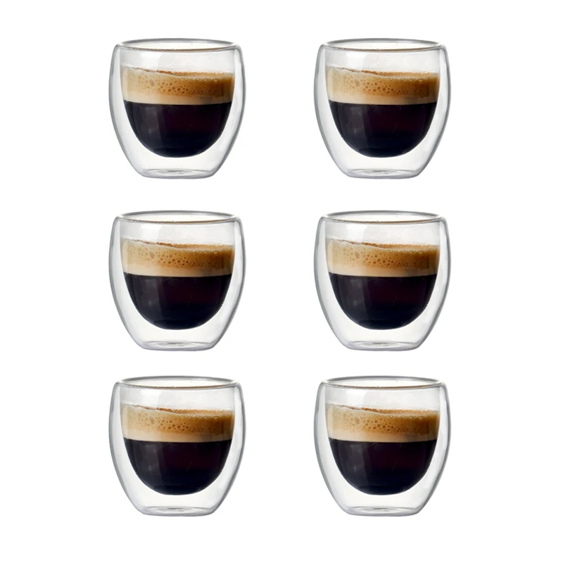 

6 Sets Of 80Ml Double-Layer Hollow Glass Coffee Cup Sets For Drinking Tea, Coffee, Drinking Cups