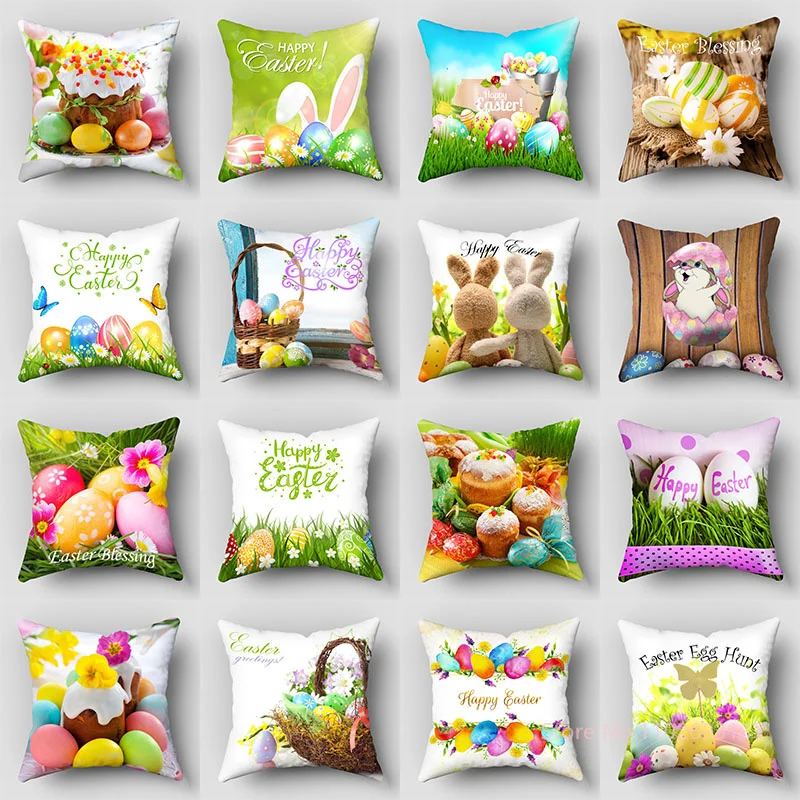 

Easter Pillowcase Cartoon Printing Rabbit Egg Sofa Pillowcase Satin Fabric Bedside Cushion Fairy Tale Animal Pillow Covers Decor