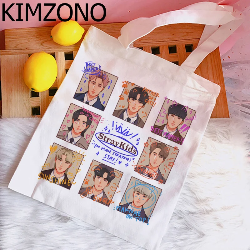 Stray Kids Skzoo Shopping Bag Grocery Handbag Shopper Jute Bag Tote Bag Tote Bolsas Reutilizables Ecobag Cloth Grab Canvas Bag