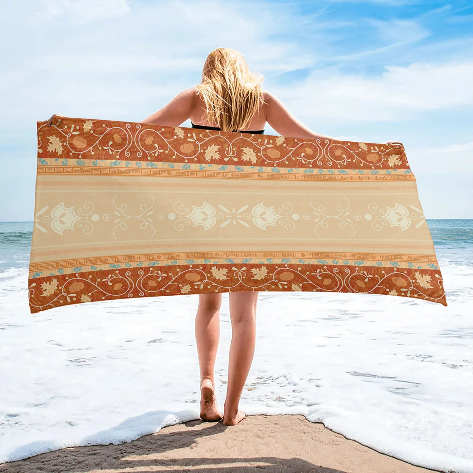 

Boho Ethnic Maple Leaf Bath Towels Microfiber Hotel Home Bathroom Face Towel Swimming Quick Drying Beach Towel