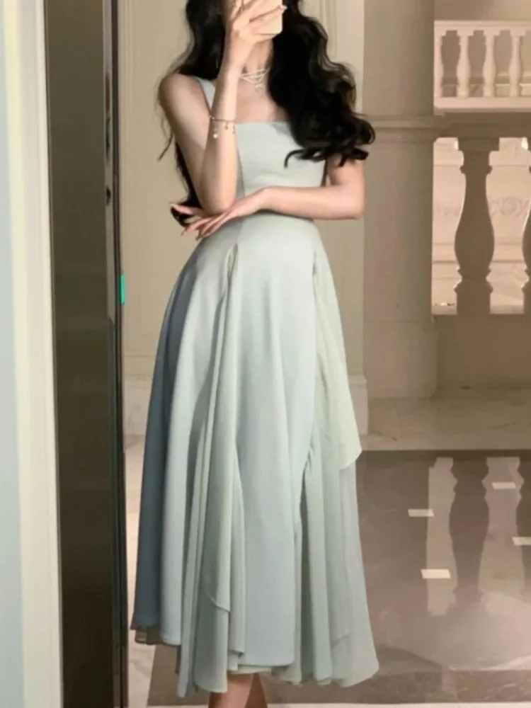 Женское вечернее платье трапециевидной формы без рукавов с квадратным вырезом