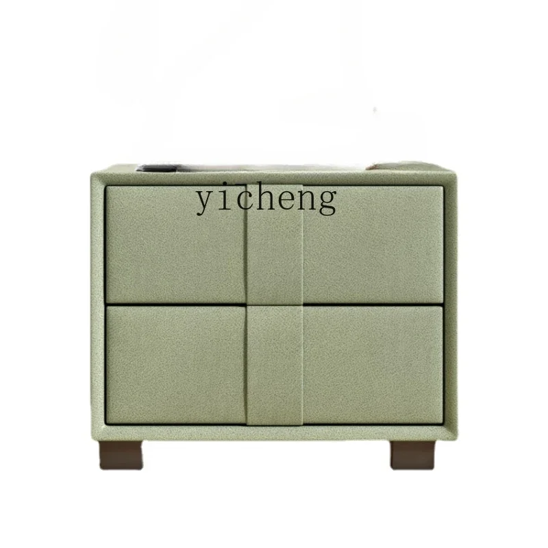 

ZC Faux Leather Bedside Table Simple Modern Bedroom Solid Wood Installation-Free [No Shipping for Individual Purchase]]