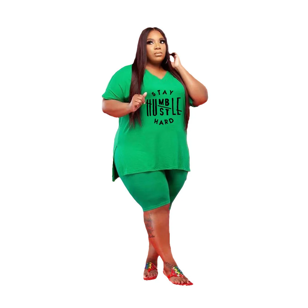 Plus Size Summer Casual Sport Two Piece Sets Short Sleeve v Neck Loose Women Clothing Wholes 3xl 4xl 5xl 6xl