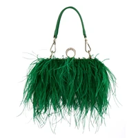 luxury ostrich feather evening bags for women 2022 chain shoulder crossbody bag tassel party clutch purse green wedding handbags