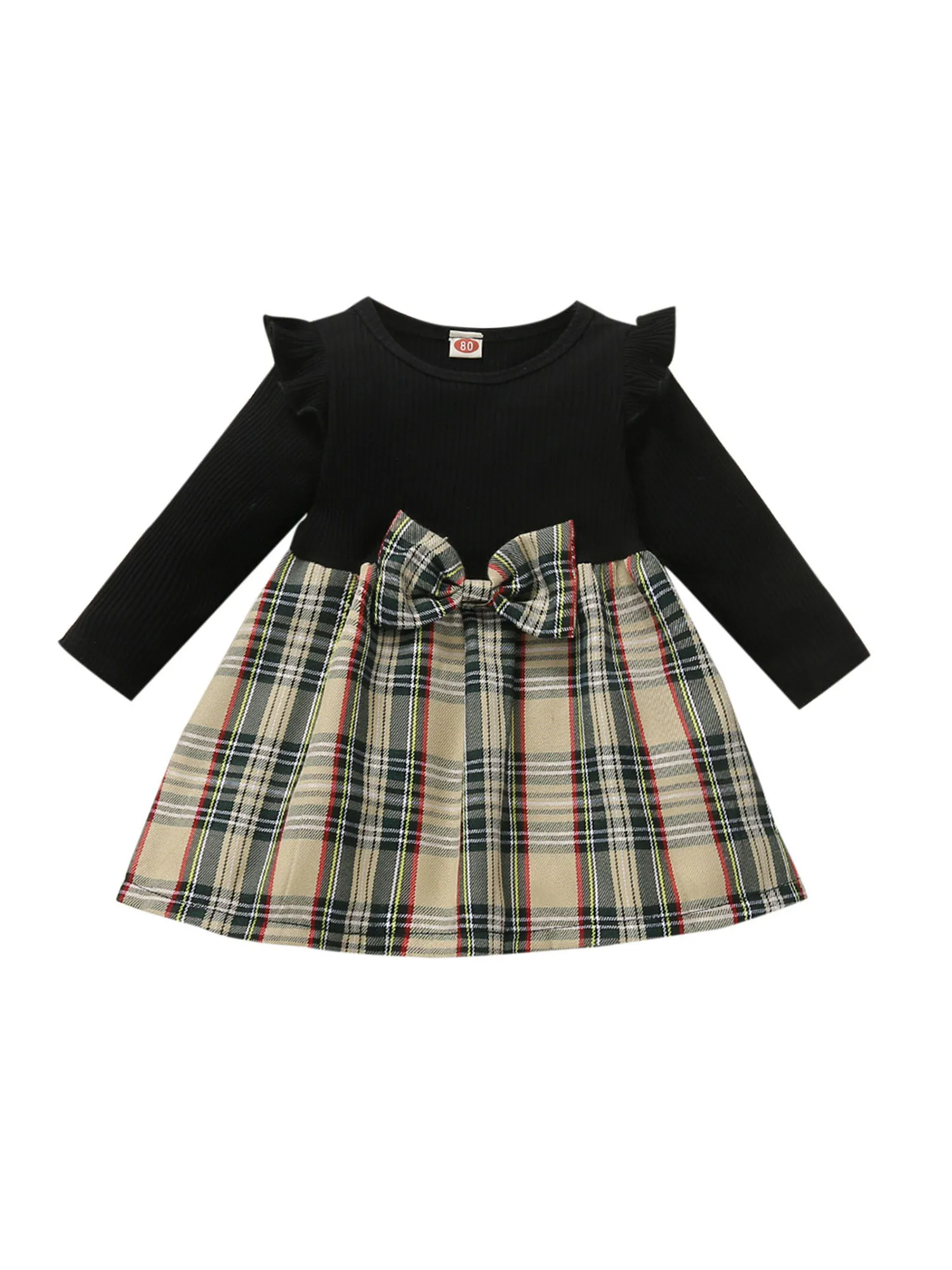 

Infant Baby Girl Dresses Baby Long Sleeve T-shirt Princess Dress Party Birthday Knit Plaid Dress Fall Outfits