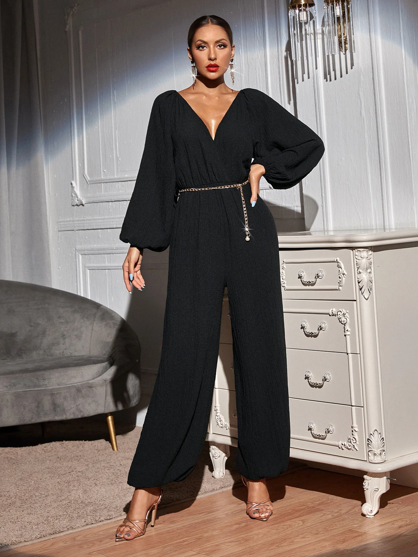 

Women Jumpsuits Deep V-neck Loose Casual Long Sleeve Trend Slim Jumpsuit 2022 Spring Autumn New