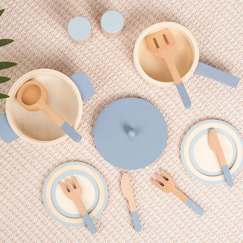 

DIY Wooden Toy Mini Kitchen Cookware Pot Pan Cook Pretend Play Educational House Toys For Simulation Kitchen Utensils Toy