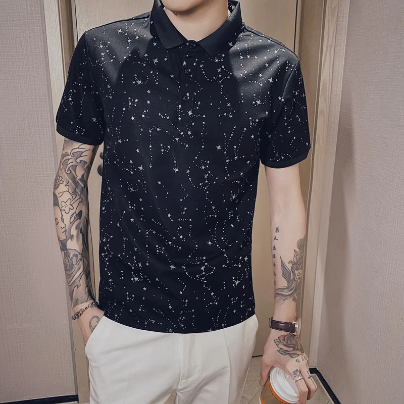 

2022 Summer Starry Sky Polo Shirts Men Short Sleeve Slim Lapel Polos Casual Slim Fit Business Social Polo Shirts Men Clothing