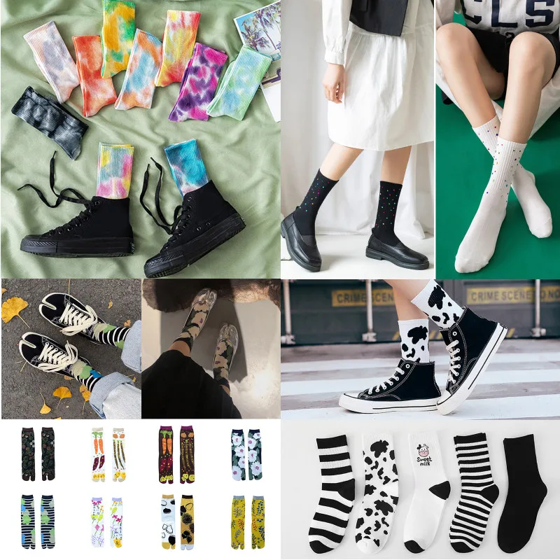 

Korea Funky Harajuku Trend Women Colorful Comfortable Japanese Socks girl Cute socks Unisex Tie-dye Mid Women Socks Mujer Sock
