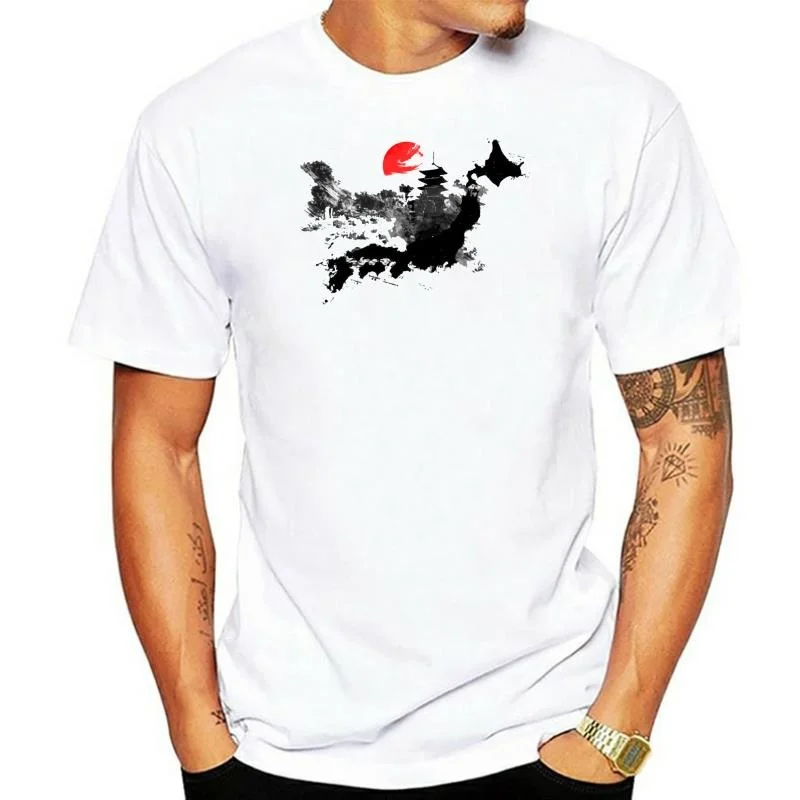 

Customized Adult T Shirts Japanese Kyoto Abstract Ink And Wash Painting Men Tshirts Pure Cotton O Neck Tops T-Shirt High Quality