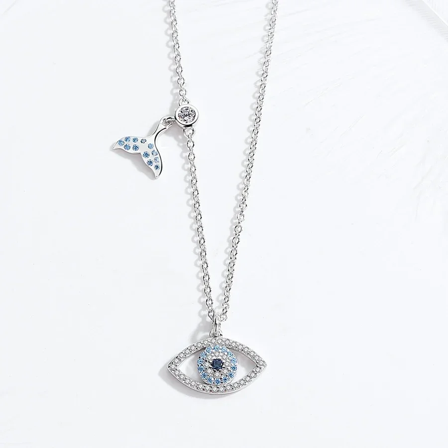 Фото Ожерелье KALETINE Lucky Blue Eye из стерлингового серебра 925 пробы с подвеской в виде синего глаза, колье-чокер с подвесками в виде рыбьего хвоста, ювелирное украшение, подарок для женщин и мужчин №2