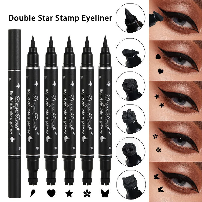 

2 In 1 Eyeliner Stamp Double-ended Liquid Eyeliner Pencil Waterproof Stamp Seal Pen Quick Dry Star Heart Eye Liner Makeup Tool