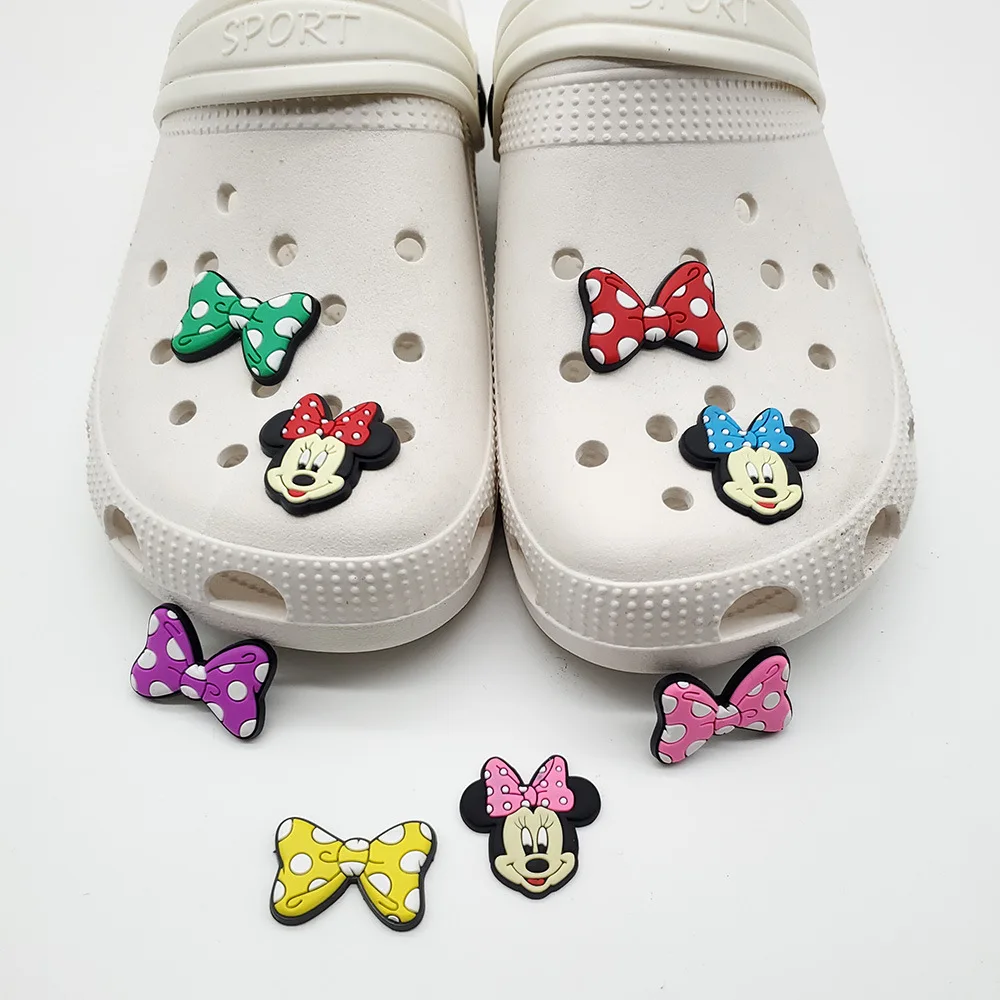 8pcs Cute Cartoon Minnie Bowknot Anime for Croc charms PVC Shoe Charms Bag DIY Shoe Aceessories Fit for Crocs Sandals Decor Gift