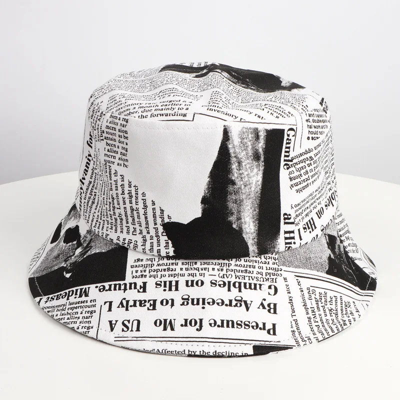 

Fisherman Hat Men and Women Hip-hop Street Pot Hat Personality Sunscreen Sunshade Newspaper Pattern New Sun Hat