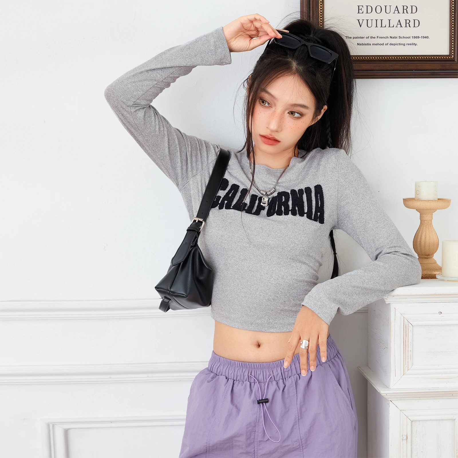 

Women's Slim Long Sleeve T-Shirt Fashion Letter Print Pullovers Crop Tops Autumn Streetwear Aesthetic Clothes