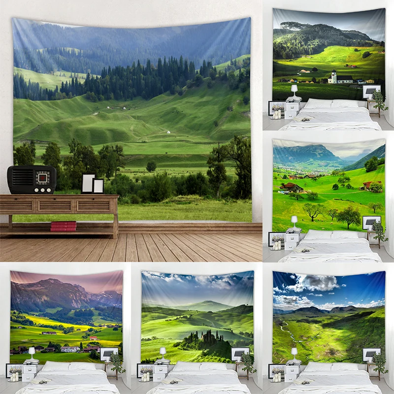 Grassland Forest Eye Protection Tapestry Green Landscape Tapestry Bohemian Style Home Tapestry Aesthetic Landscape Design