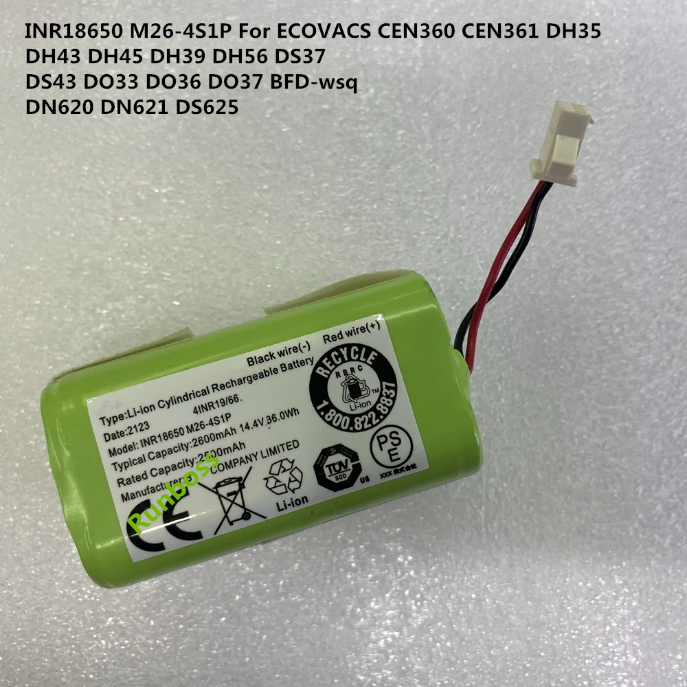 Оригинальный качественный аккумулятор 2600 мАч для модели ECOVACS CEN360 CEN361 DH45 DS43 DN620 DN621 DS625, батарея для робота-пылесоса
