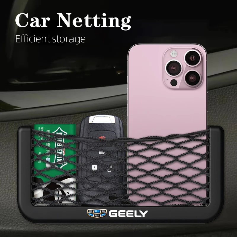 Сетчатая Сумка для хранения с логотипом автомобиля, органайзер для пасты, сетчатый карман для Geely геометрии C Coolray GX3 Binray LC Panda Emgrand EC7 Tugella Azkarra