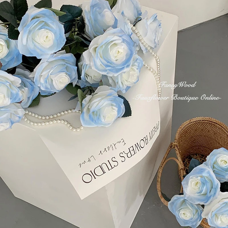 

3 шт. имитация сломанных ледяных синих роз, День Святого Валентина, украшение для дома, искусственные цветы, свадебный цветок, настенные эквадорские розы