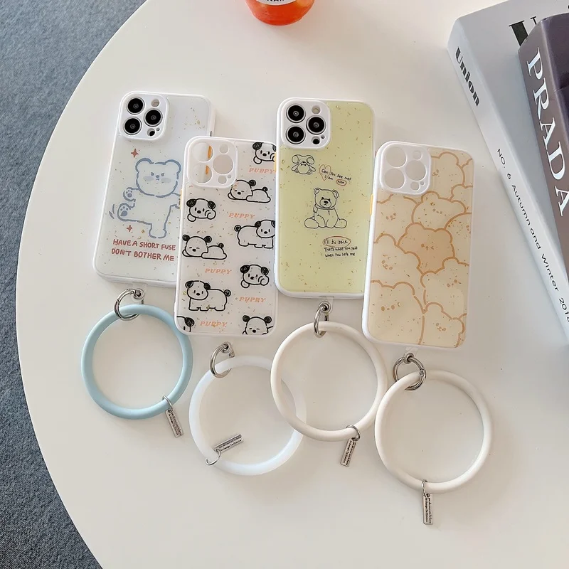 

Shockproof Phone Case for IPhone 13 12 11 Circle Strap Silicone Cartoon Love Case for IPhone 13 Pro Max Phone Case Camera Cover