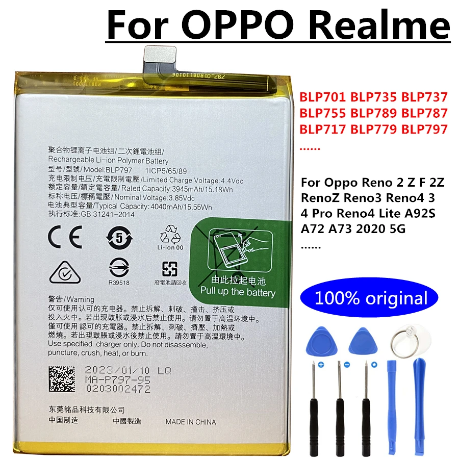 

Original Battery for Oppo Reno 2 Z F 2Z RenoZ Reno3 Reno4 3 4 Pro 4 Lite A92S A72 A73 BLP735 BLP737 BLP755 BLP789 BLP787 BLP797