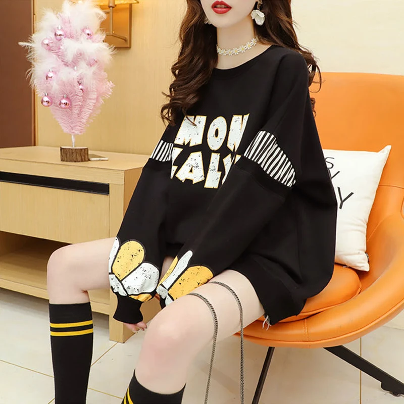 2022 Autumn Winter Streetwear Kawaii Cartoon Print Loose Casual Sweatshirt Ladies Harajuku Y2K Pullover Top Women Trend Jumpers