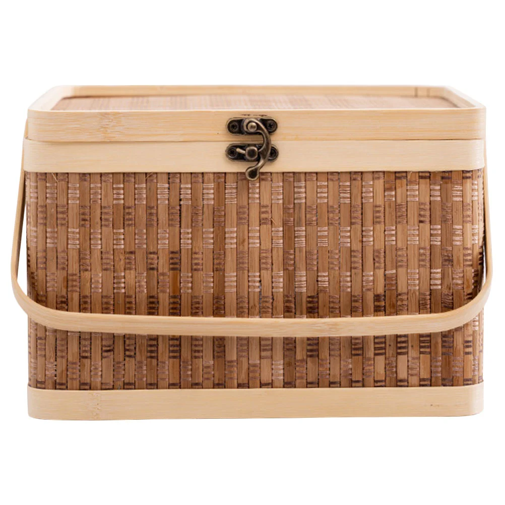 

Egg Storage Basket Lidded Bamboo Handle Design Vegetable Holder For Home Woven Hamper