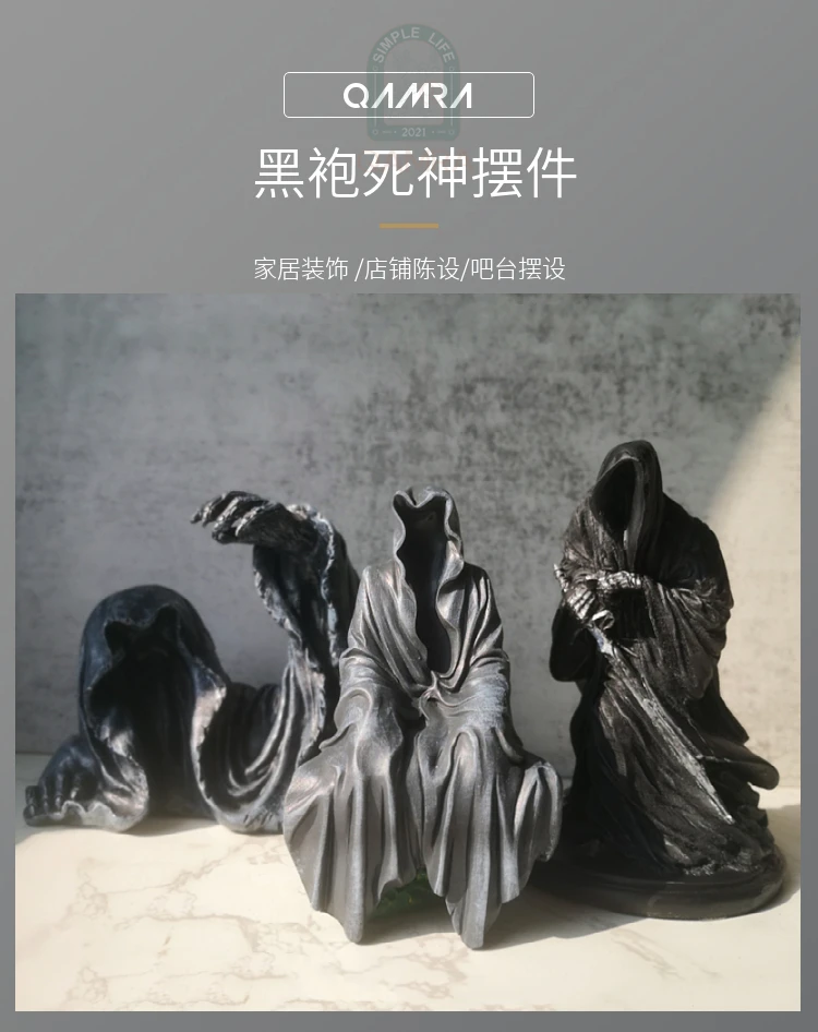

New Reaping Solace The Reaper Sitting Statue Lord of The Mysteries in Black Gothic Resin Sculptures Desktop Ornament Home Decor
