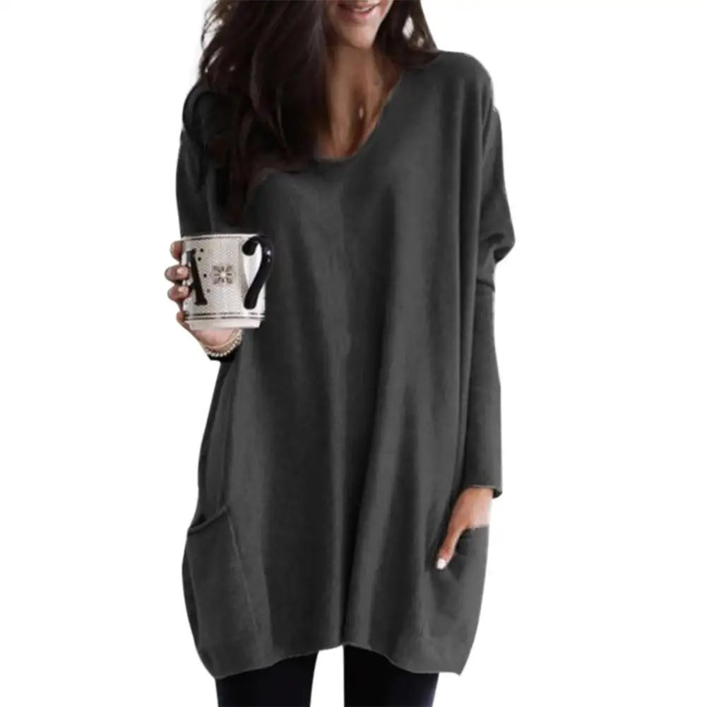 

Women Loose Solid Blouses Female Leisure V-neck Long Sleeve Spring Autumn Shirts Women Fashion Polyester Comfortable Clothing