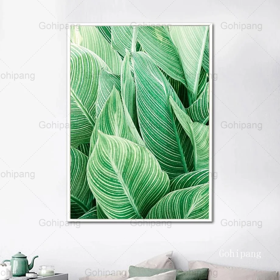 

Abstract Red Green Banana Leaf Wall Art Canvas Paintings Nutural Plants Posters and Prints Wall Pictures for Living Room Decor