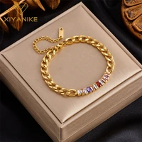xiyanike 316l stainless steel women bracelet gold color chain colorful crystal decoration female bracelets vintage lady jewelry