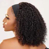 Headbang Wig Kinky Curly Glueless Human Hair Wig for Women Brazilian Kinky Curly Headband Wig Human Hair Natual Black Color Wigs