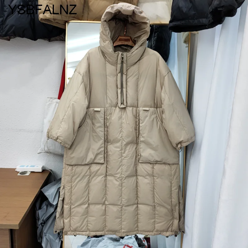 Women White Duck Down Long Jacket Loose Oversized Hooded Coat Autumn Winter Outerwear 2022 Down Coats Casual Long Clothes Female enlarge