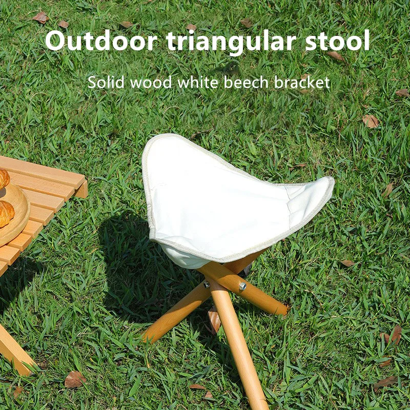 

Solid Wood Triangular Stool For Outdoor Camping Picnics Leisure Fishing Foldable Storage Small Horse Stool Essential For Travel