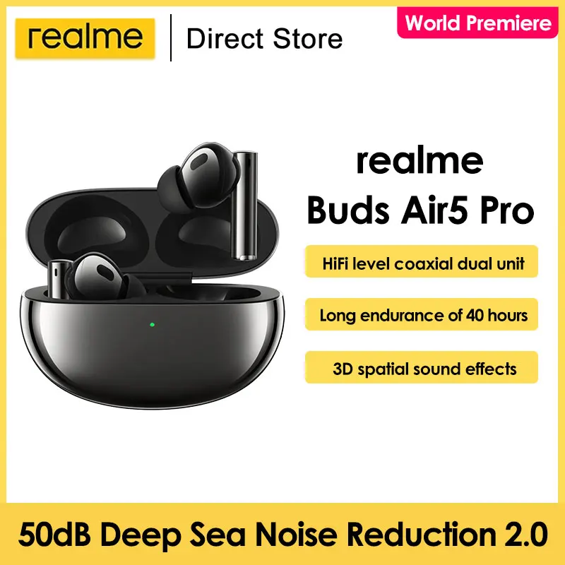

Realme Buds Air 5 Pro True Wireless Headphone 50dB Active Noise Cancelling LDAC Bluetooth 5.3 Wireless Earphone HiFi Quality
