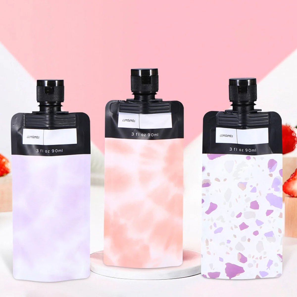 

3Pcs Shampoo Bottle Travel 90ml Dispenser Bag Cosmetic Lotion Body Wash Plastic Clear Scrub Clamshell Convenient Suction Bag