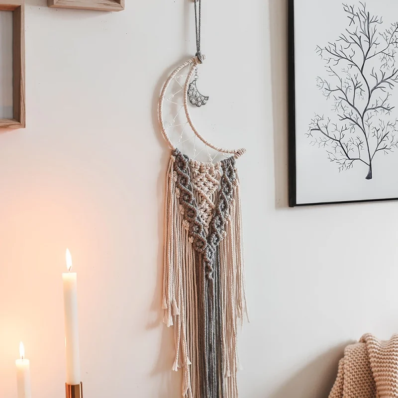 

Bohemia Hand-Woven Macrame Tapestry Moon Dream Catcher Pendant Home Ornament Living Room Background Tapestry Room Decoration