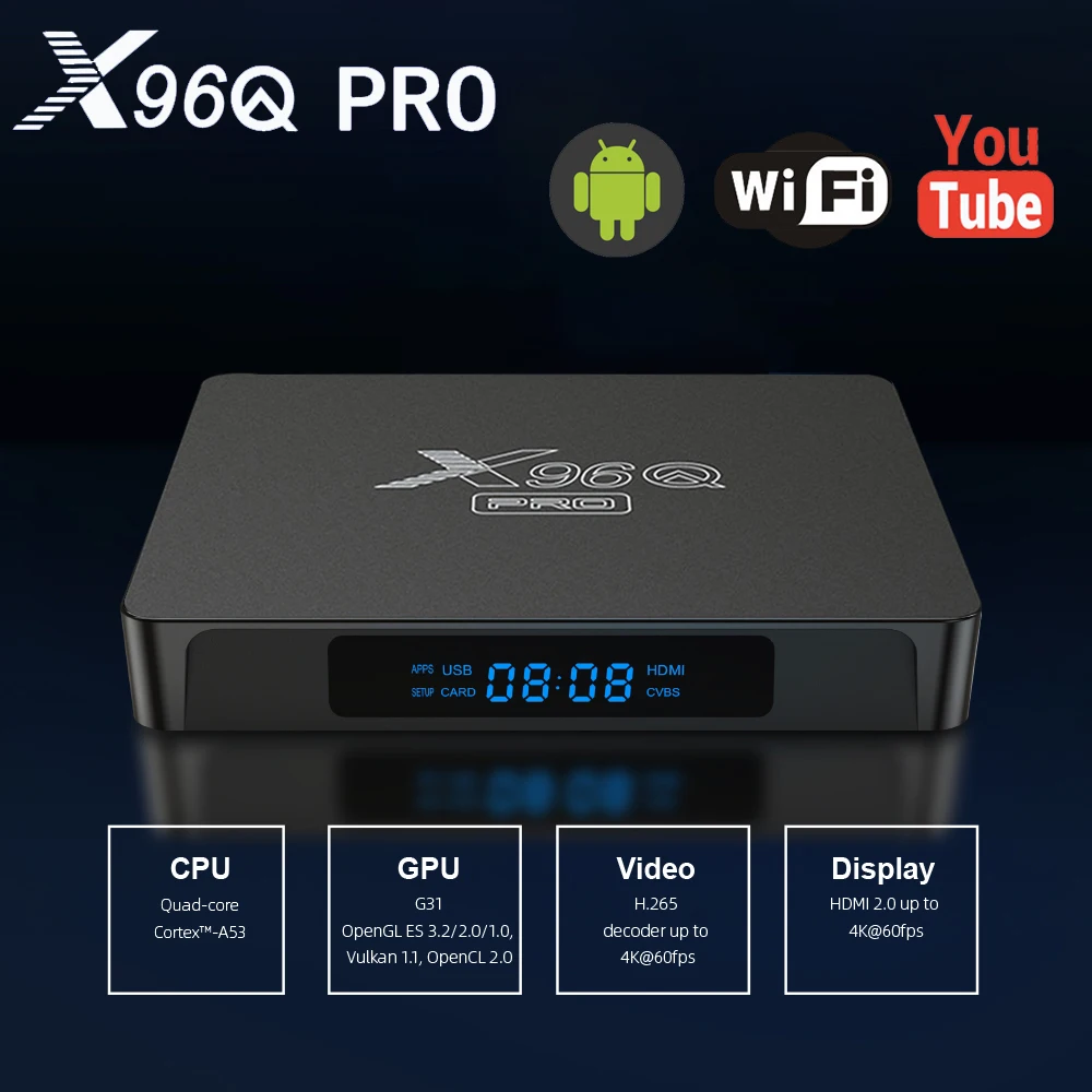 Приставка Смарт-ТВ X96Q PRO Android 10 Allwinner H313 4 ядра 2 + 16 ГБ Wi-Fi |