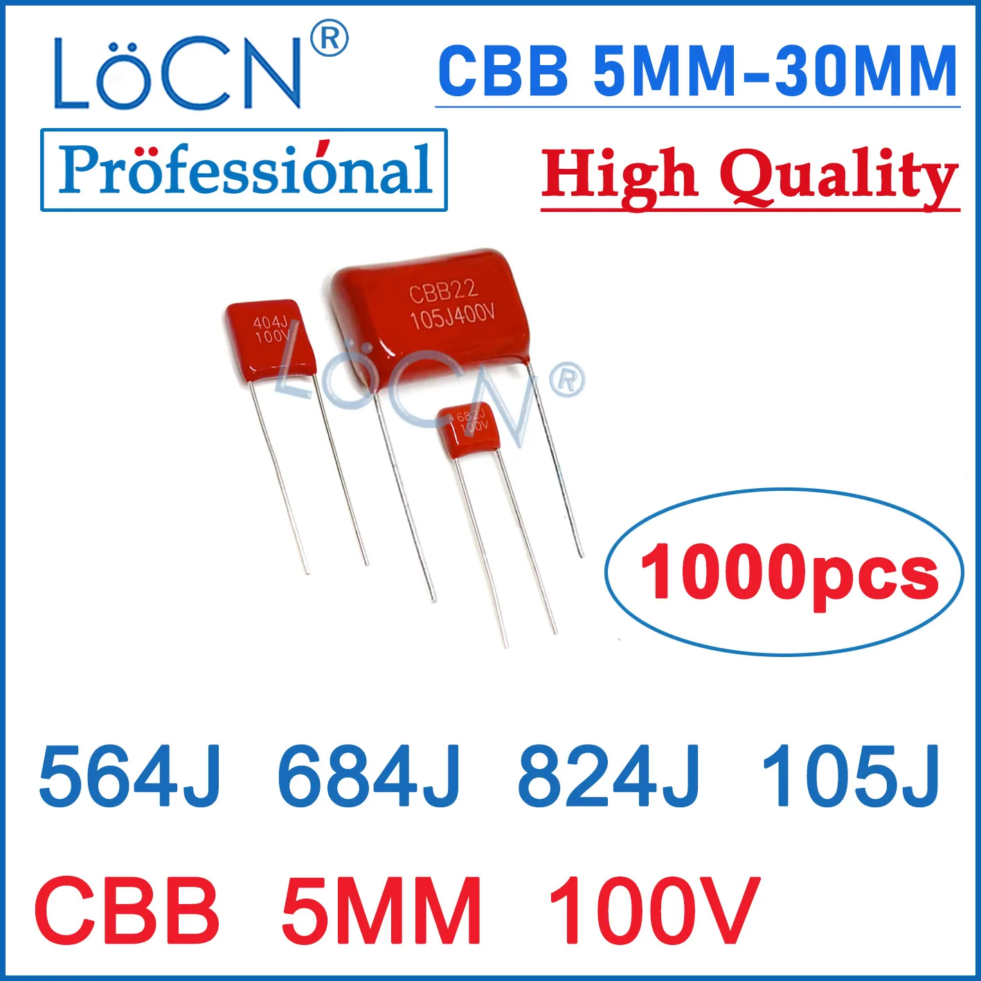 LoCN 1000 шт. 5 мм 100 В 564J 684J 824J 105J 560NF 680NF 820NF 1UF P5 CBB пленочные конденсаторы высокого качества 5 мм ~ 30 мм 100 В ~ 630 В (art.: 3920d104f1460) - 3920d104f1460