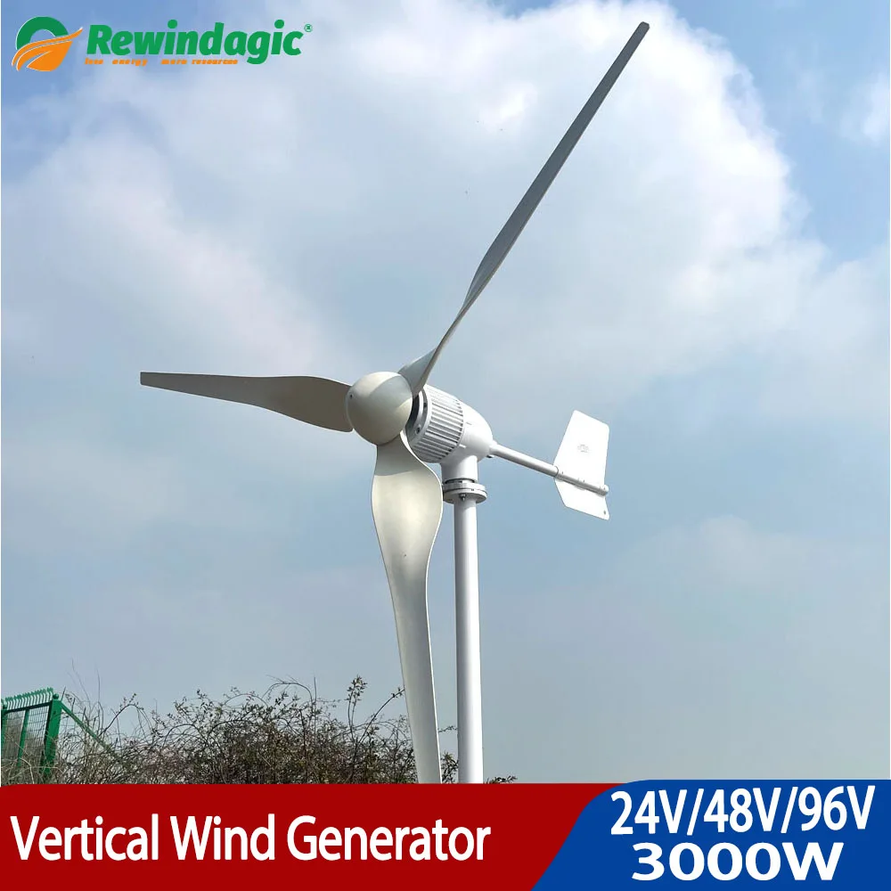 

Горизонтальный ветряной генератор 3 кВт, 24 В, 48 В, 96 в, ветряная мельница с регулятором Заряда MPPT, контроллер, система инвертора без сети
